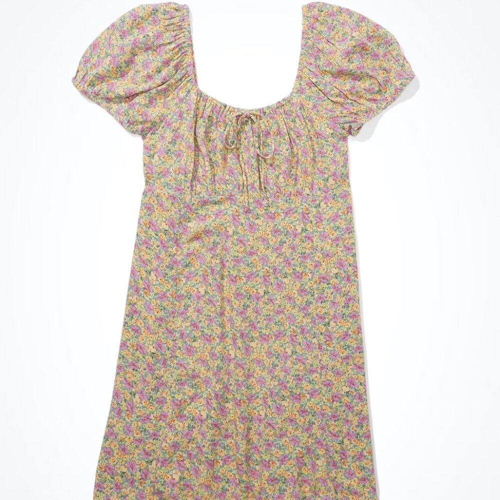 American Eagle Floral Puff-Sleeve Mini Dress in XL